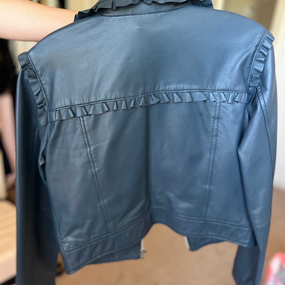 Walter Baker Women's Black Leather Jacket with Ruffle Detail - Picture 2 of 5
